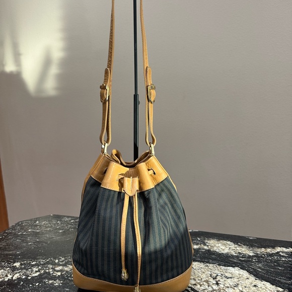 Fendi Tan and Black Striped Drawstring Bucket Bag🤎🖤 - Picture 2 of 15
